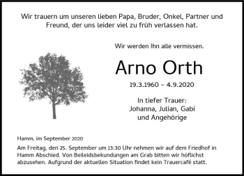 Traueranzeige von Arno Orth von vrm-trauer
