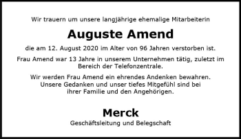 Traueranzeige von Auguste Amend von vrm-trauer
