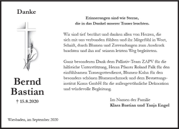 Traueranzeige von Bernd Bastian von vrm-trauer