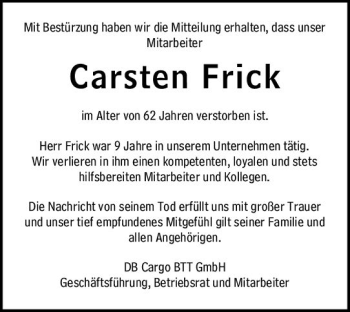 Traueranzeige von Carsten Frick von vrm-trauer