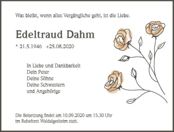 Traueranzeige von Edeltraud Dahm von vrm-trauer