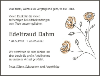 Traueranzeige von Edeltraud Dahm von vrm-trauer