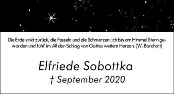 Traueranzeige von Elfriede Sobottka von vrm-trauer