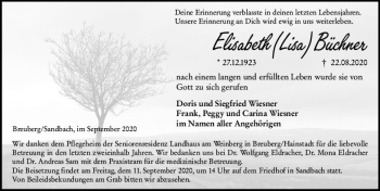 Traueranzeige von Elisabeth Büchner von vrm-trauer