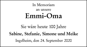Traueranzeige von Emmi-Oma  von vrm-trauer