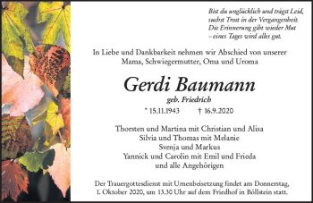 Traueranzeige von Gerdi Baumann von vrm-trauer