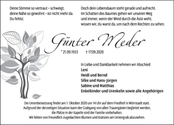 Traueranzeige von Günter Meder von vrm-trauer
