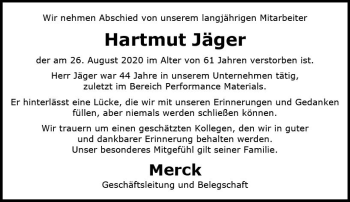 Traueranzeige von Hartmut Jäger von vrm-trauer