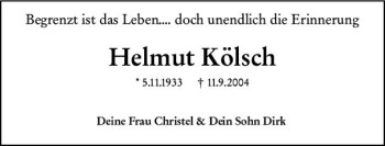 Traueranzeige von Helmut Kölsch von vrm-trauer