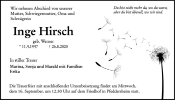 Traueranzeige von Inge Hirsch von vrm-trauer