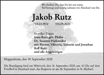 Traueranzeige von Jakob Rutz von vrm-trauer