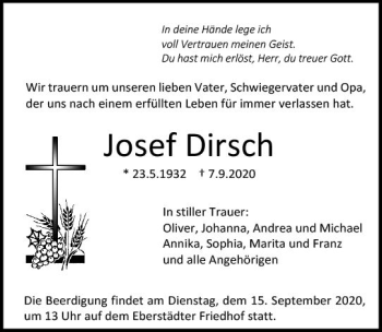 Traueranzeige von Josef Dirsch von vrm-trauer