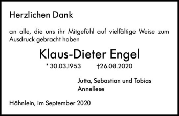 Traueranzeige von Klaus-Dieter Engel von vrm-trauer