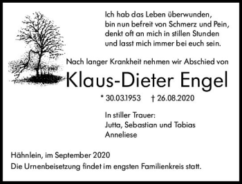 Traueranzeige von Klaus-Dieter Engel von vrm-trauer