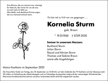 Traueranzeige von Kornelia Sturm von vrm-trauer