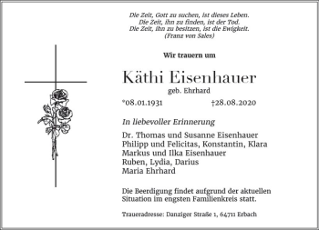 Traueranzeige von Käthi Eisenhauer von vrm-trauer