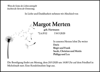 Traueranzeige von Margot Merten von vrm-trauer