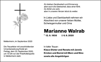 Traueranzeige von Marianne Walrab von vrm-trauer