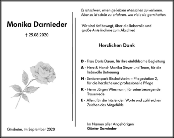 Traueranzeige von Monika Darnieder von vrm-trauer