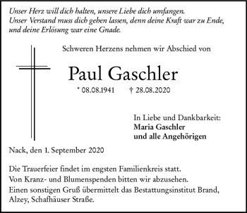 Traueranzeige von Paul Gaschler von vrm-trauer