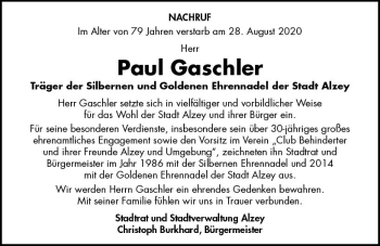 Traueranzeige von Paul Gaschler von vrm-trauer