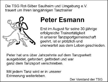 Traueranzeige von Peter Esmann von vrm-trauer