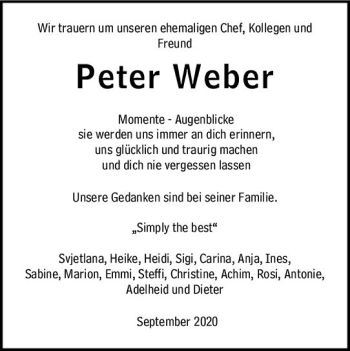 Traueranzeige von Peter Weber von vrm-trauer