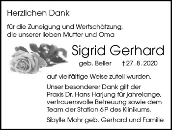 Traueranzeige von Sigrid Gerhard von vrm-trauer