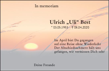 Traueranzeige von Ulrich Best von vrm-trauer