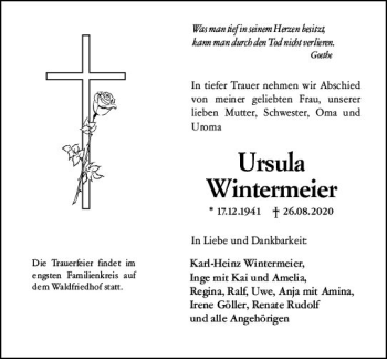 Traueranzeige von Ursula Wintermeier von vrm-trauer