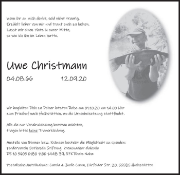 Traueranzeige von Uwe Christmann von vrm-trauer