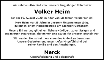 Traueranzeige von Volker Heim von vrm-trauer