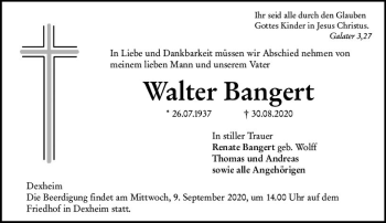 Traueranzeige von Walter Bangert von vrm-trauer