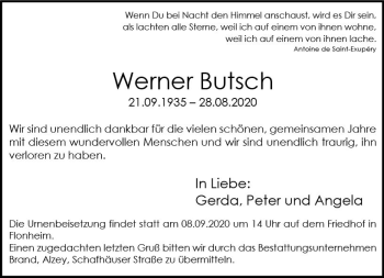 Traueranzeige von Werner Butsch von vrm-trauer