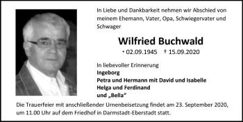 Traueranzeige von Wilfried Buchwald von vrm-trauer