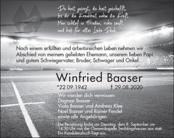 Traueranzeige von Winfried Baaser von vrm-trauer