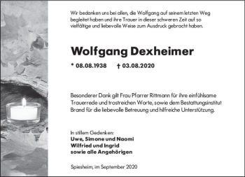 Traueranzeige von Wolfgang Dexheimer von vrm-trauer