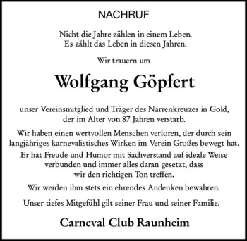 Traueranzeige von Wolfgang Göpfert von vrm-trauer