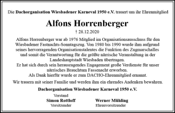 Traueranzeige von Alfons Horrenberger von vrm-trauer