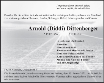 Traueranzeige von Arnold  Dittenberger von vrm-trauer