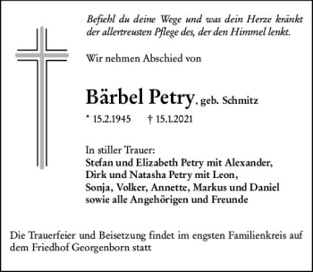 Traueranzeige von Bärbel Petry von vrm-trauer