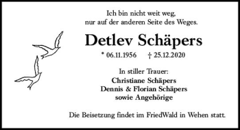 Traueranzeige von Detlev Schäpers von vrm-trauer