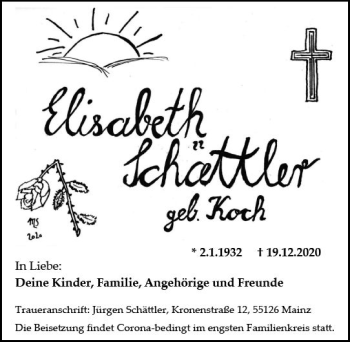 Traueranzeige von Elisabeth Schättler von vrm-trauer