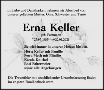 Traueranzeige von Erna Keller von vrm-trauer