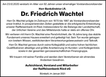Traueranzeige von Friedrich Wachtel von vrm-trauer