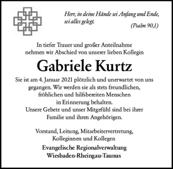 Traueranzeige von Gabriele Kurtz von vrm-trauer