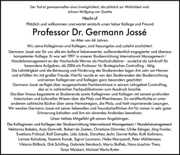 Traueranzeige von Germann Jossé von vrm-trauer