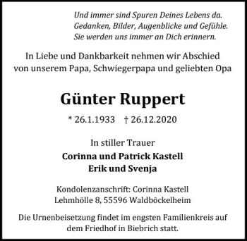 Traueranzeige von Günter Ruppert von vrm-trauer
