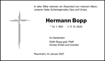 Traueranzeige von Hermann Bopp von vrm-trauer