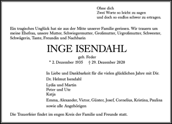 Traueranzeige von Inge Isendahl von vrm-trauer